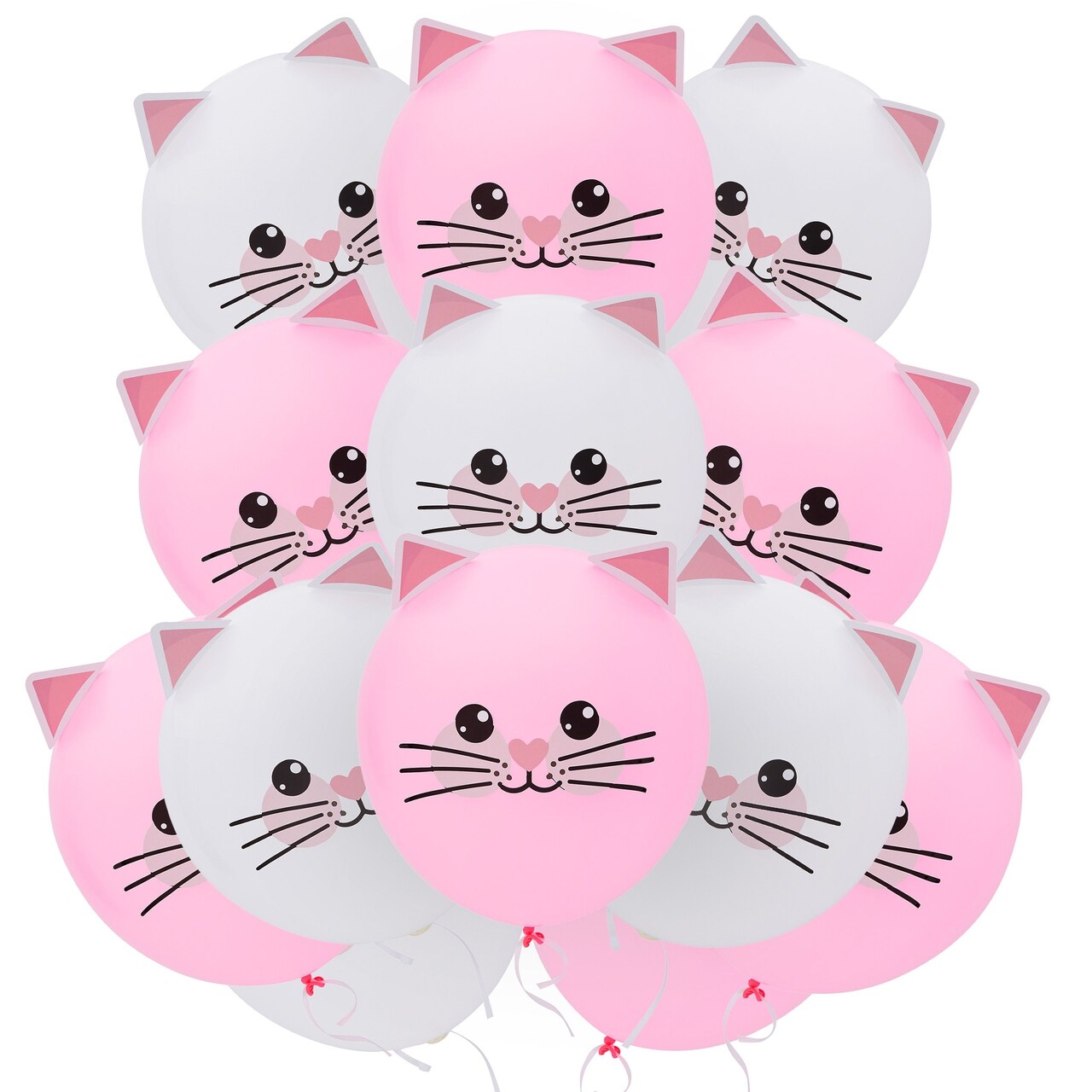 36 Pack Latex Balloons for Cat Birthday Party Supplies, Party Decorations (Pink, White, 12 In)